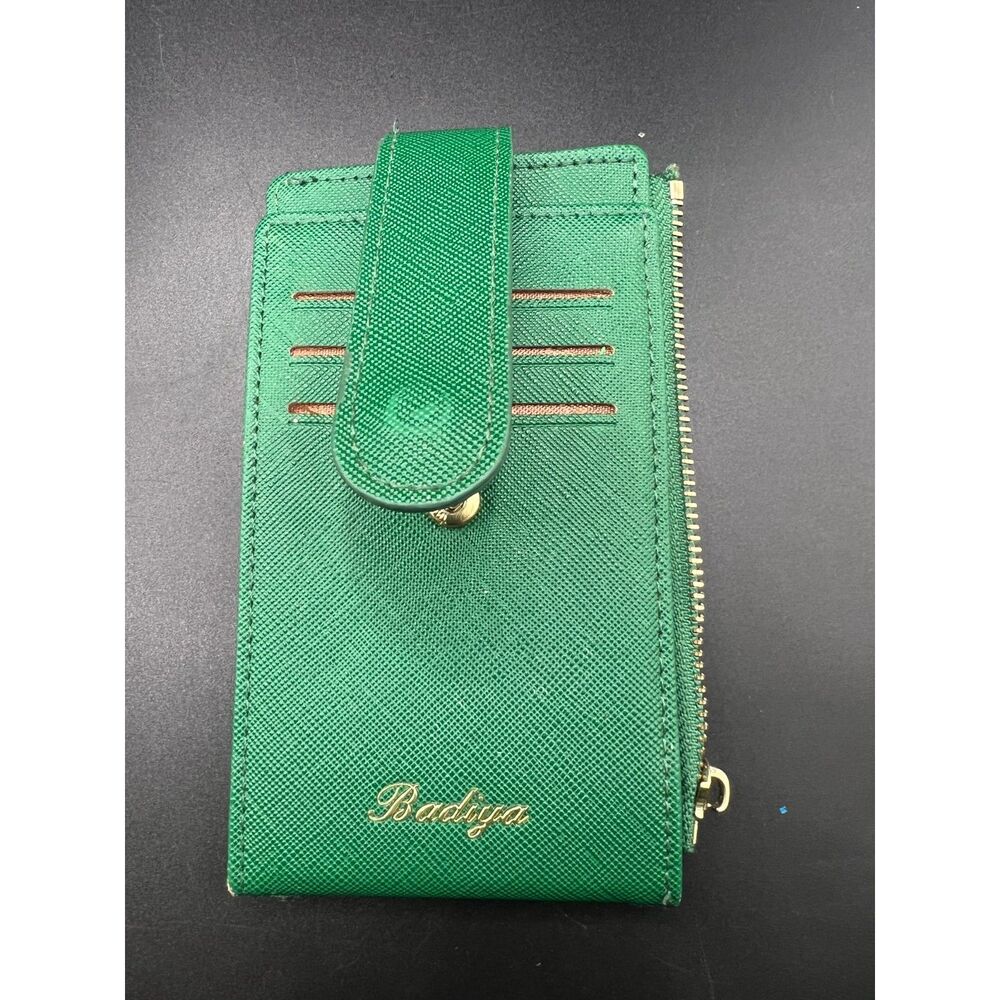 Badiya Leather Wallet Card Wallet with Zipper Green